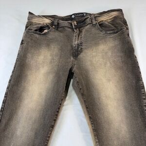 Akademiks Y2K Mens Straight Leg Jeans 34x32 Sandblasted Faded‎ Brown Black Denim
